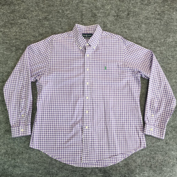 Ralph Lauren Shirt Mens XL Purple White‎ Gingham Green Pony Button Down Casual - Picture 1 of 9
